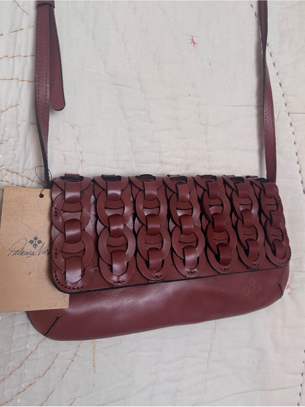 Patricia Nash Baku Chain Link Leather Crossbody in Tan